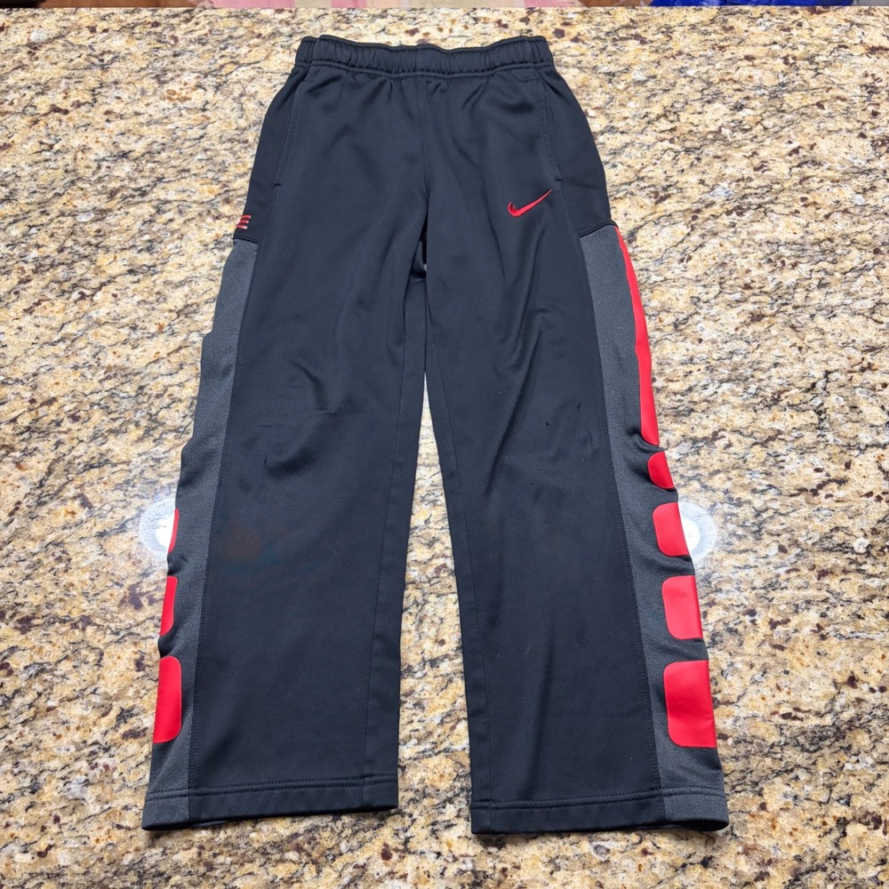 Nike Elite Therma-Fit Basketball Pants Boy Medium Black Red Grey Joggers